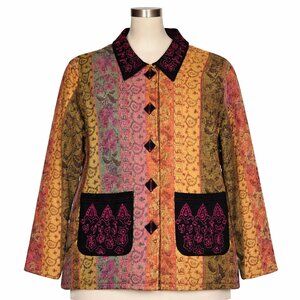 VTG Tantrums Paisley Patchwork Button Jacket Tweet Sz M Boho Retro EUC